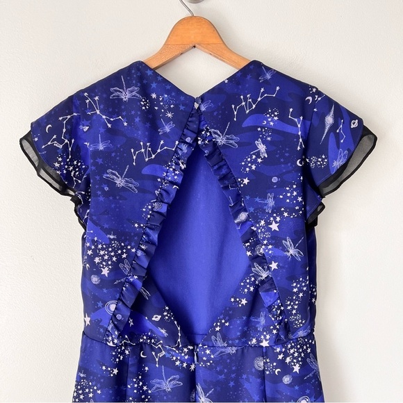 Three Floor Navy Blue Afterglow Cosmic Star Printed Mini Dress - Picture 10 of 15
